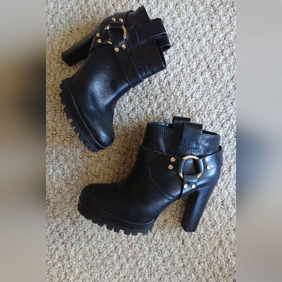 Tory Burch Rina Black Leather Ankle Lug Platform Bootie size 8M - Picture 5 of 12